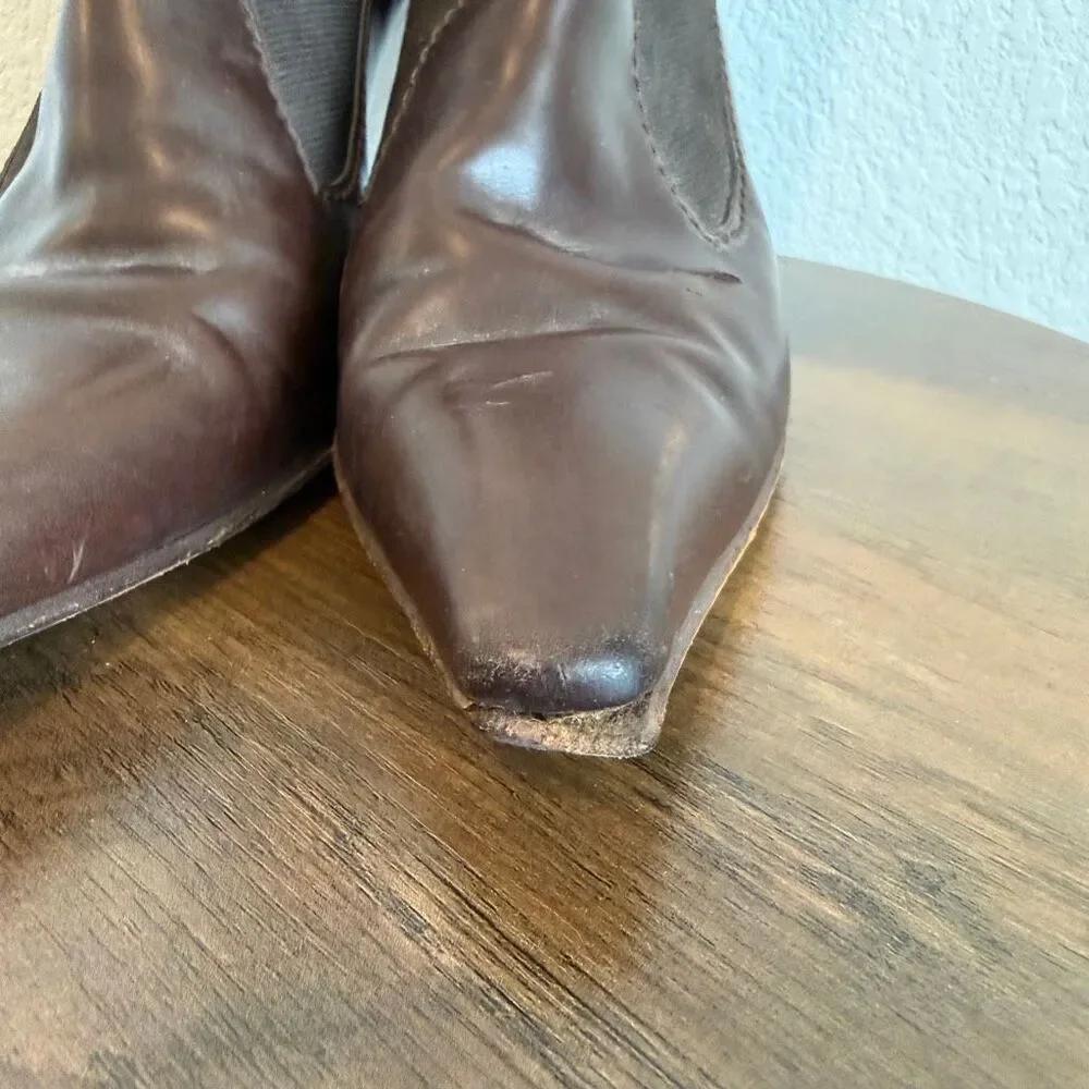 Yves Saint Laurent Brown Leather Pull-On Heeled Sock Bootie Women's Size 39 US 9